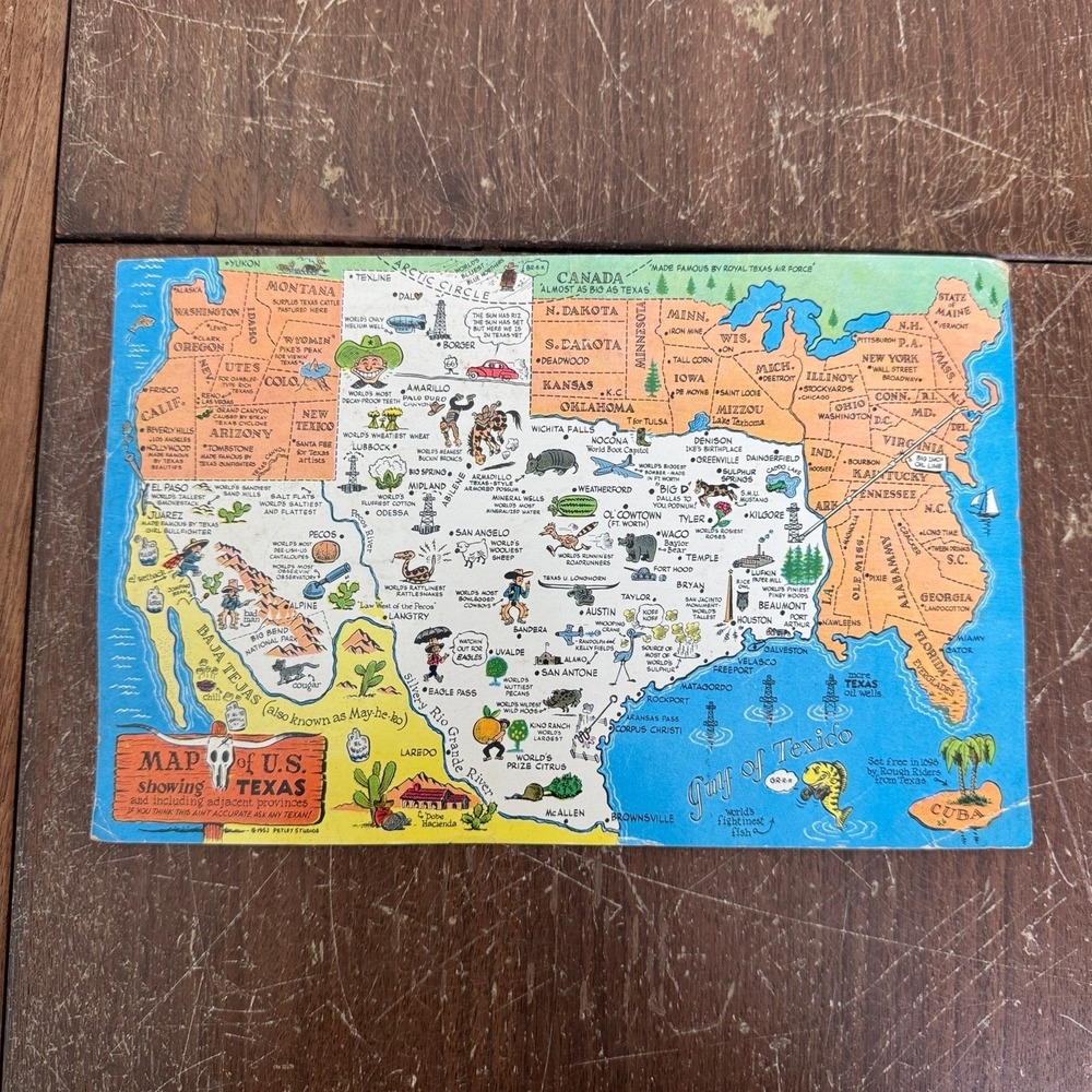 Map of Texas USA VINTAGE 1950s Large Oversized Used Postcard